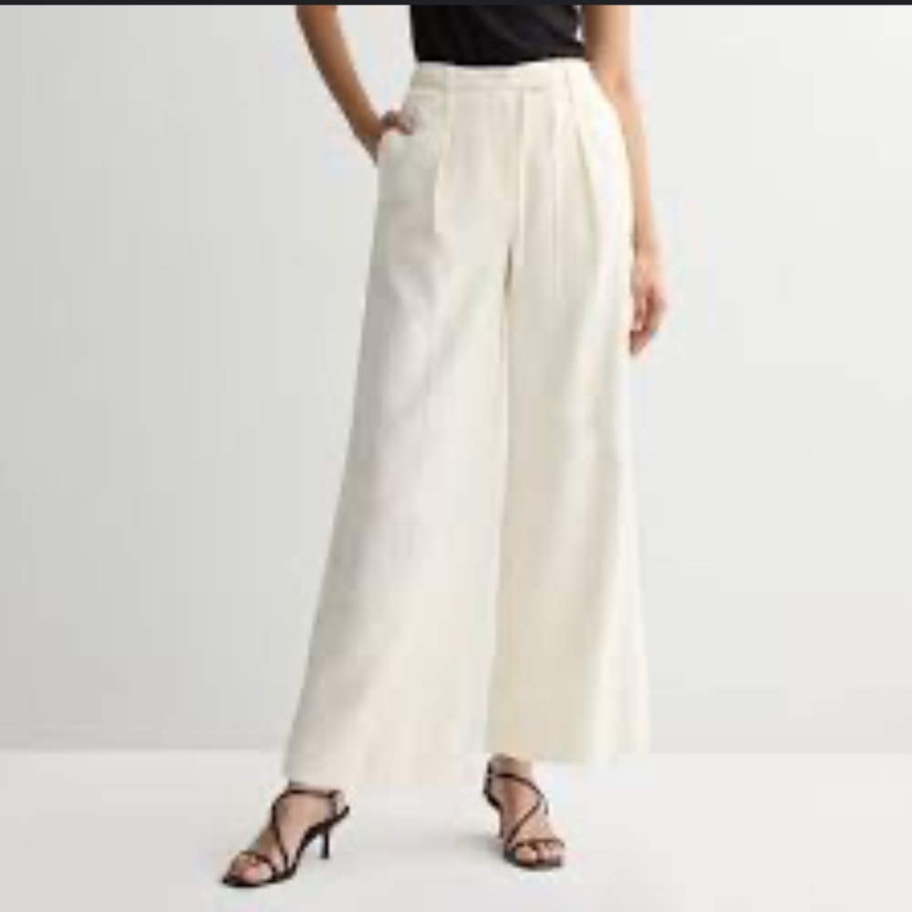 Nine West High Tie Waist, Wide Leg Pant in Ivory